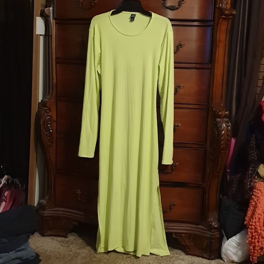Wild Fable Rib Knit Neon Yellow Black Out Dress s XL